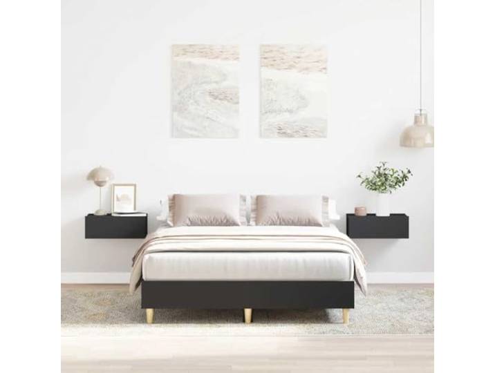 RJPLMFV Bettgestell, 135 x 190 cm, Schwarz, Holz Lattenrost inklusive, robuste Füße, glatte Oberfläche, feuchtigkeitsbeständig
