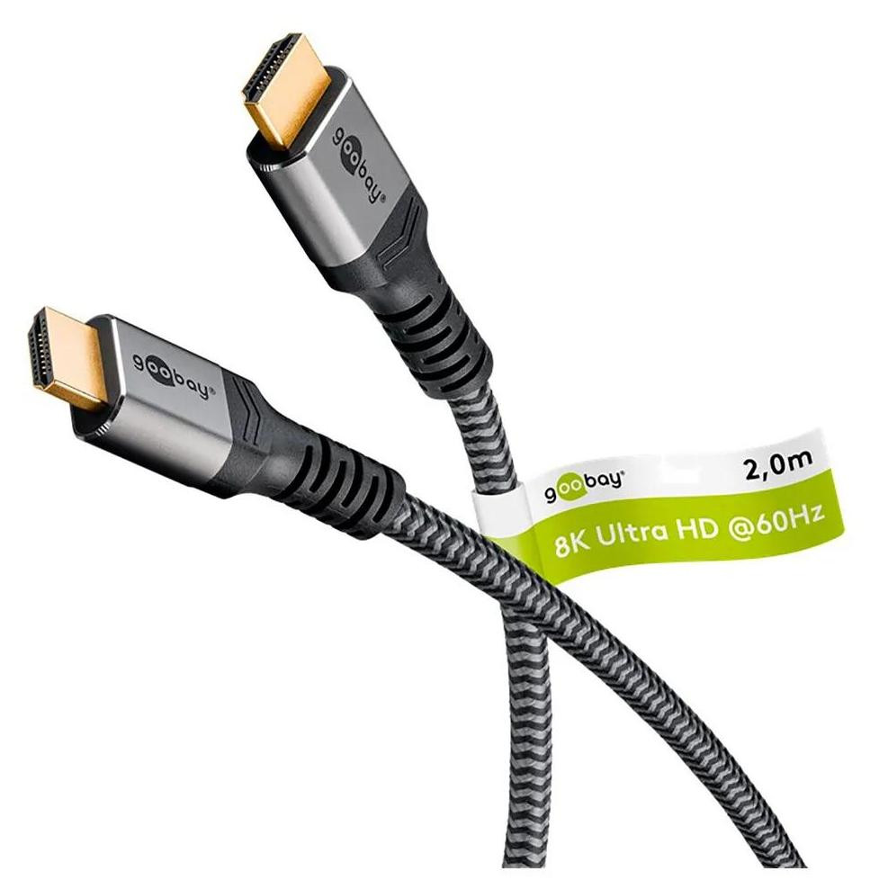 Goobay Plus Serie HDMI-kabel 8K/60Hz, 2 meter, zwart-zilver