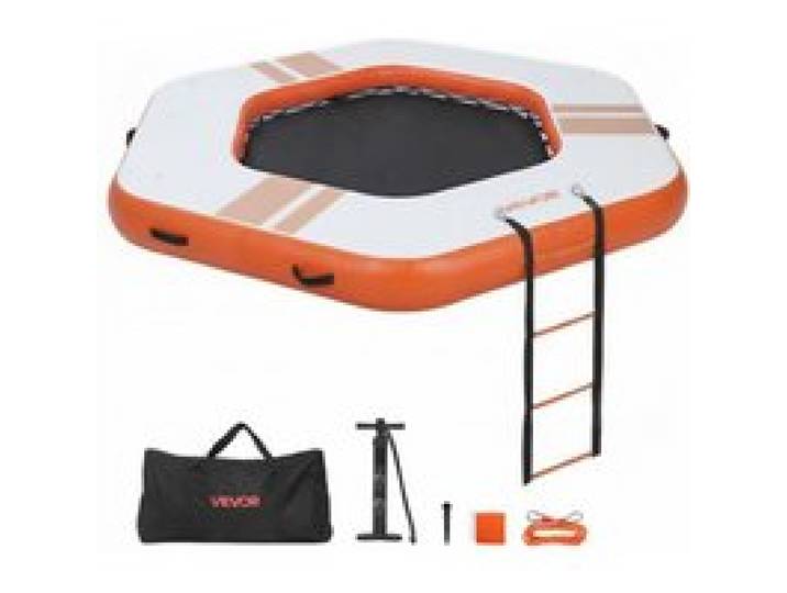 VEVOR Aufblasbares Schwimmdock, 2,6x2,6 m, Schwimmplattform mit Rutschfester Oberfläche, Tragetasche & Abnehmbarer Leiter, Schwimmende Insel, Wasserplattform für Pool, Strand & Meer, Orange