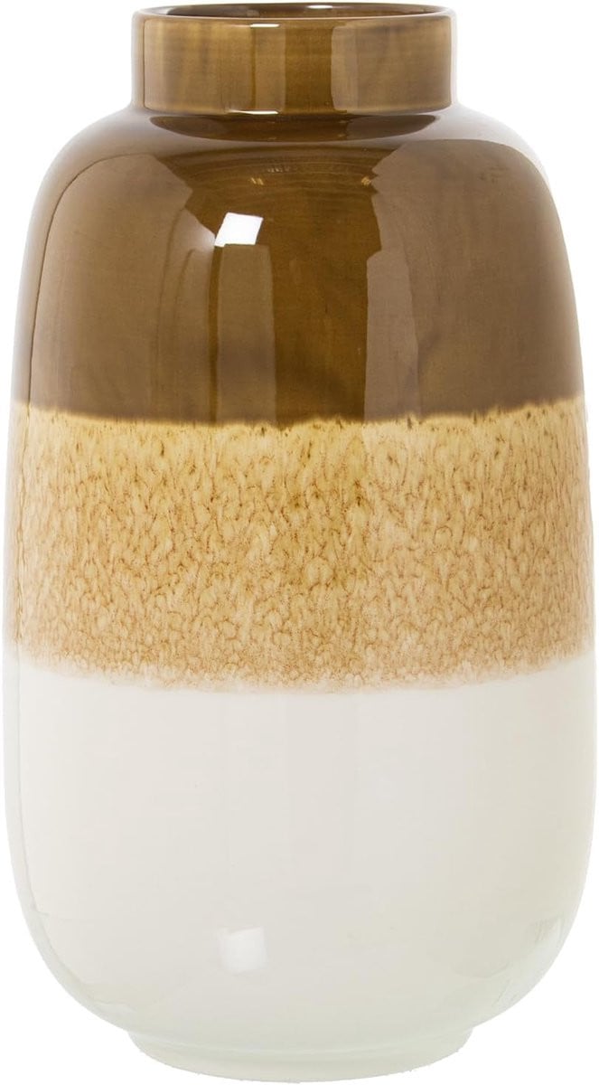 Tafelvaas Keramiek Kruik - Bruin en Wit - 41 x 24 cm