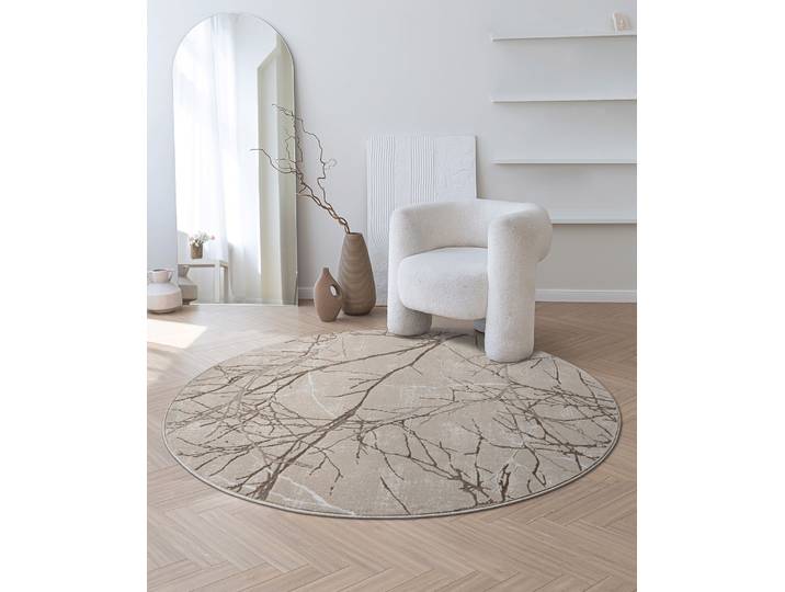 Teppich THE CARPET Mila , beige, H:8mm Ø:200cm, Polyester, Teppiche, Teppich, moderner Wohnzimmer Teppich elegant glänzender Flor