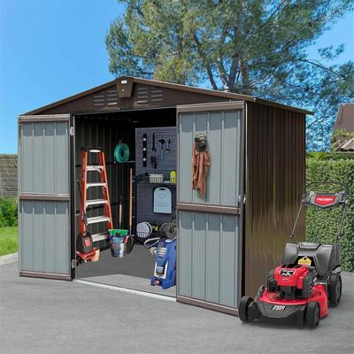 Clihome 8.2' x 6.2' Outdoor Storage Shed, Metal Steel Utility Tool Shed Storage House w/ Double Lockable Doors & Air Vents