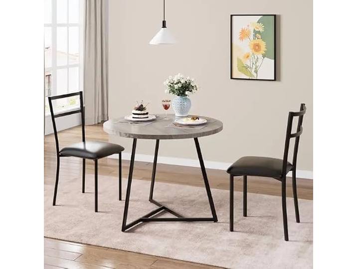 GarveeMore Runder Esstisch-Set Mit 2 Gepolsterten Stühlen Platzsparender Bartisch mit 2 gepolsterten Hockern – Küche, Esszimmer, Apartment oder Frühstücksecke