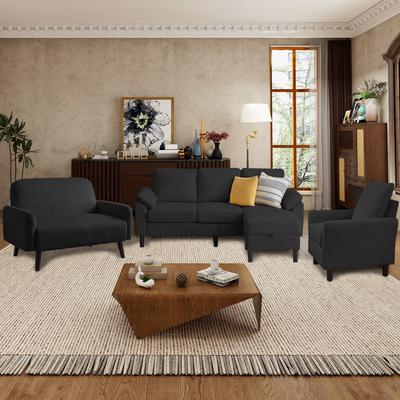 Jarenie 4 Pieces Corduroy Living Room Sets with Sofa, Ottoman and Loveseat