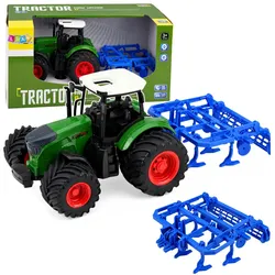 Landwirtschaftlicher Traktor mit Grubber-Anbaugerät, Grün, 1:24