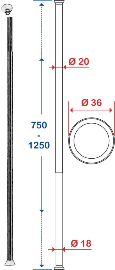 Porte-rideau droit extensible de 75cm à 1m25 PELLET 004051