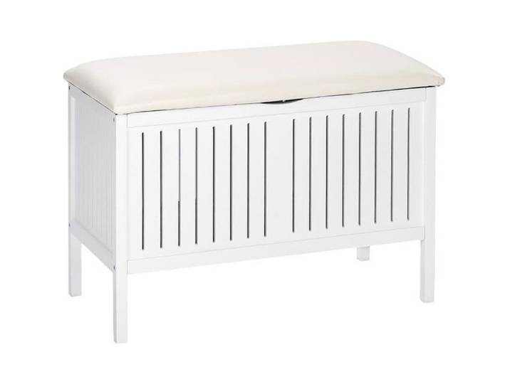 Banc coffre salle de bain Oslo - WENKO - Bois massif - Blanc - 78 x 55 x 39 cm