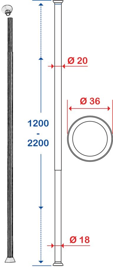 Porte-rideau droit extensible de 1m20 à 2m20 PELLET 004052