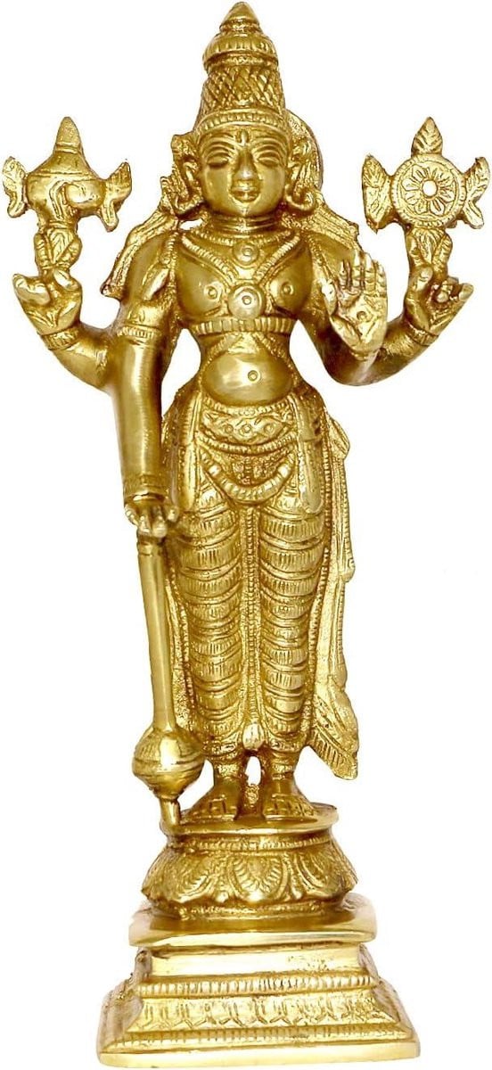 Vishnu Narayan Beeld - Handgemaakt Geel Spiritueel Beeld voor Huisdecoratie - Hoogte: 20,32 cm
