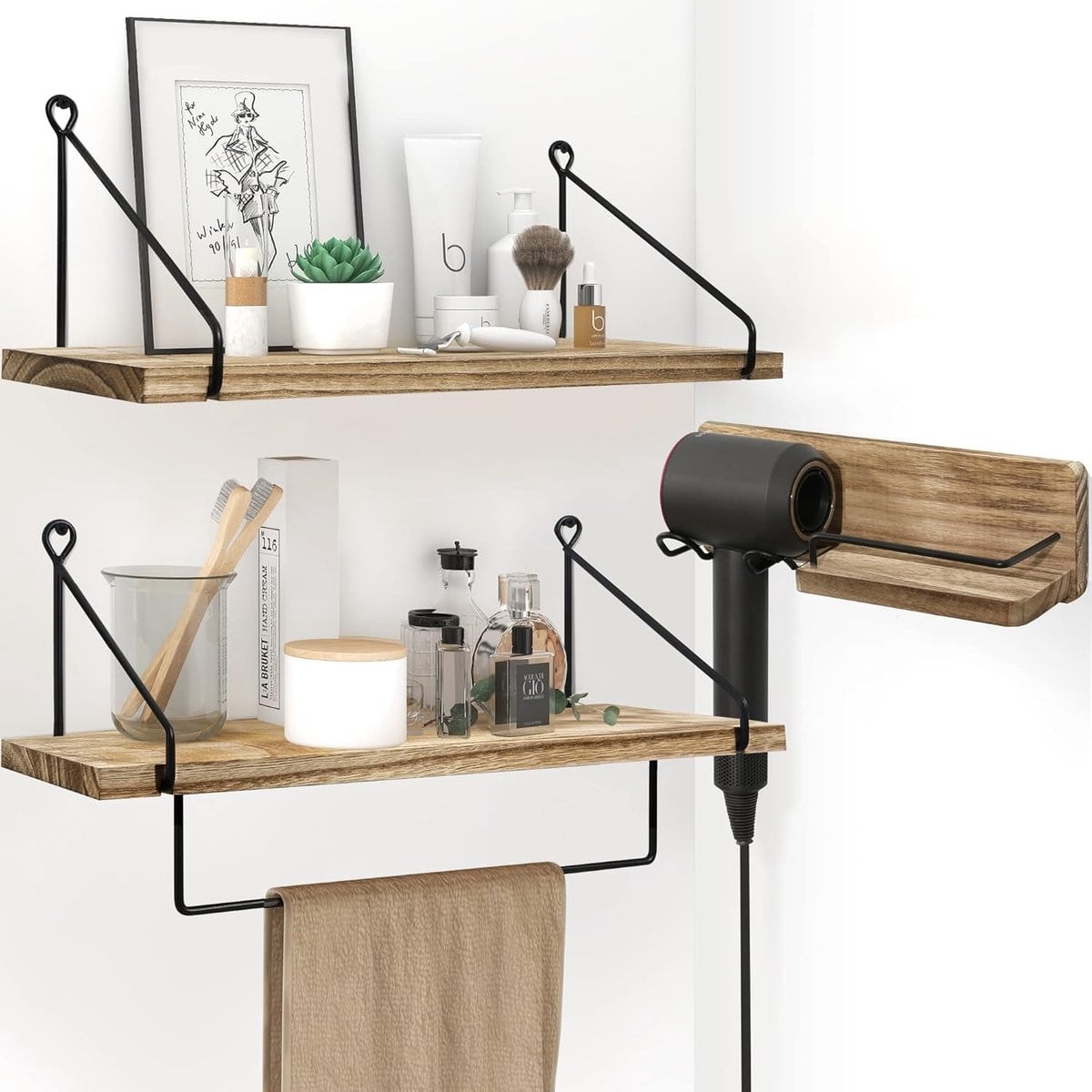 Set van 3 Zwevende Houten Wandplanken voor Woonkamer, Badkamer of Keuken