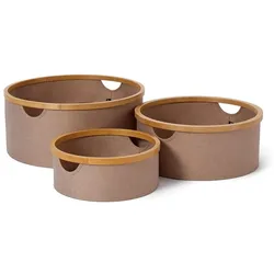 LUMALAND Bambus-Rahmen Aufbewahrungsbox rund - 3er-Set - Taupe