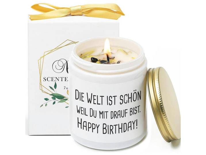 Duftkerze Happy Birthday Lavendel-Vanille 7oz, Weiß, Paraffin, 9 cm, Dekoration, Kerzen & Kerzenhalter, Duftkerzen