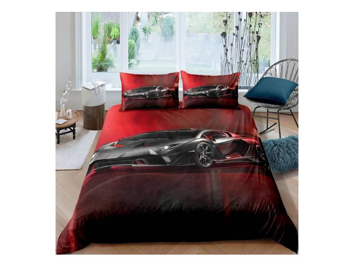 LuxusKollektion Kinderbettwäsche Bettwäsche 200x200 Auto Rennauto Rot Schwarz