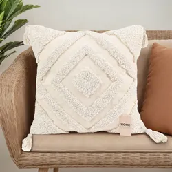 HOME DELUXE Getufteter Kissenbezug JARA Raute mit Kissenfüllung - Creme