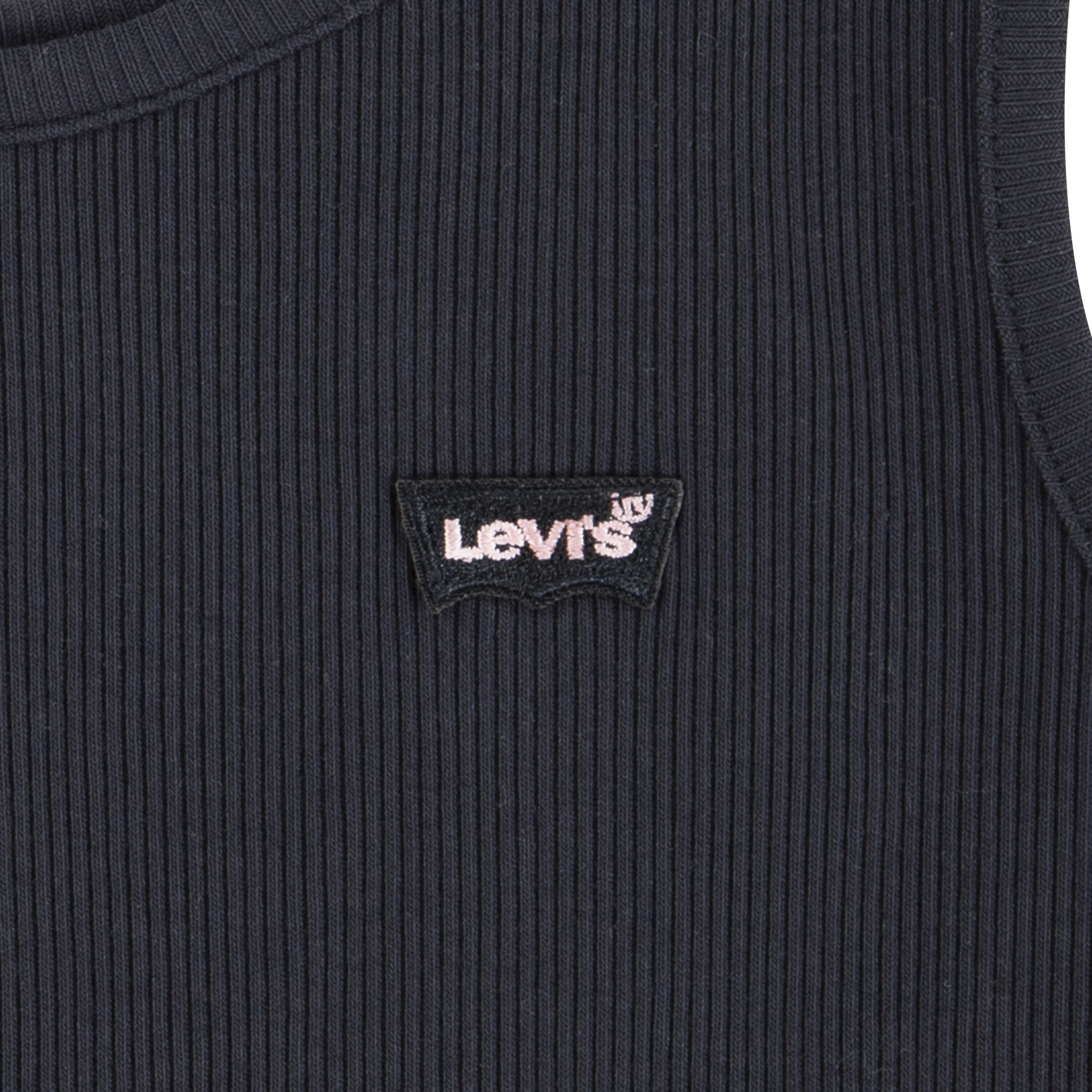 Ripptanktop LEVI'S KIDS "LVG MEET AND GREET RIBBED TANK", Mädchen, Gr. 5 (110), schwarz, Obermaterial: 95% Baumwolle, 5% Elasthan, Rundhals, Tops Ripptanktop, for GIRLS schwarz 5 (110)