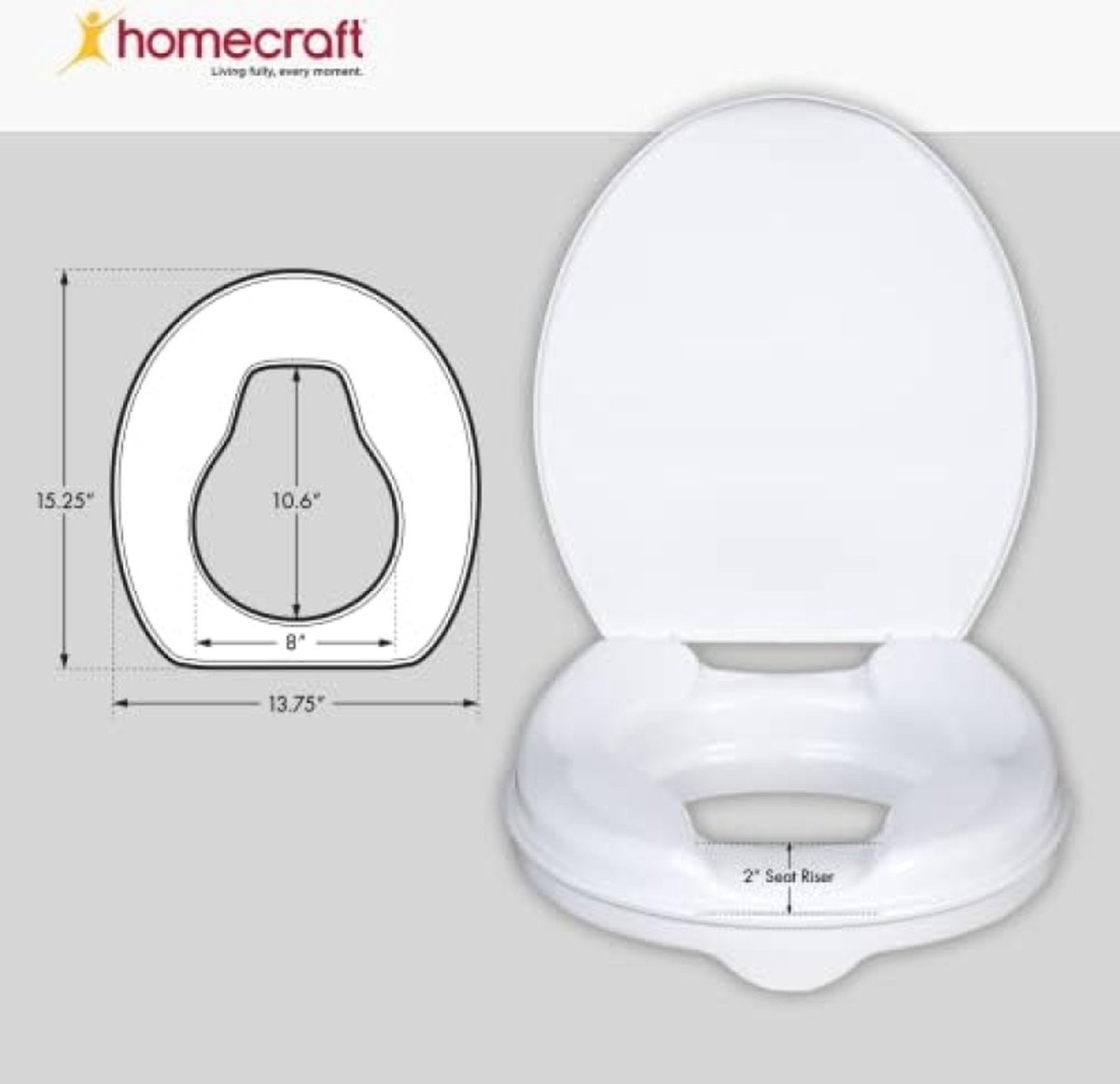 Savanah verhoogde toiletbril met deksel, hoogte: 5,1 cm