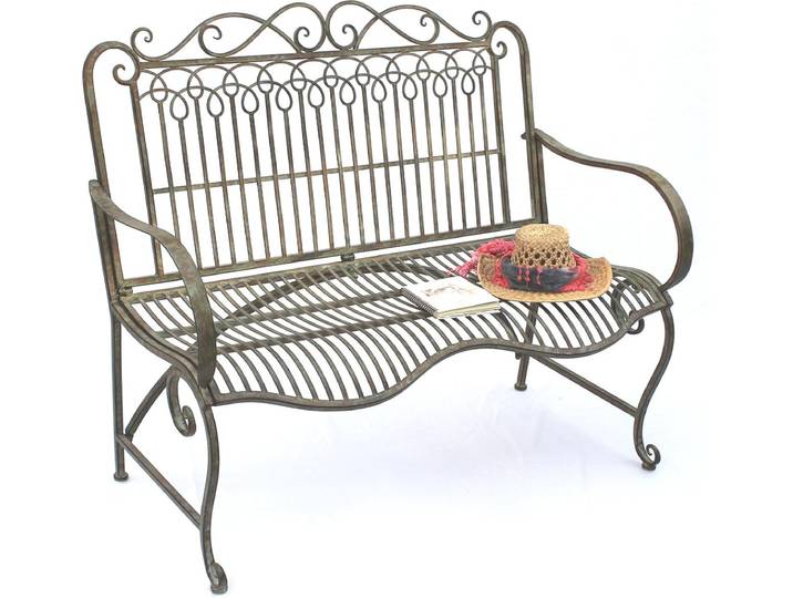 DanDiBo Gartenbank Metall Wetterfest Patina Grün 110 cm 2 Sitzer Sitzbank JC150014 Parkbank Eisen Garten