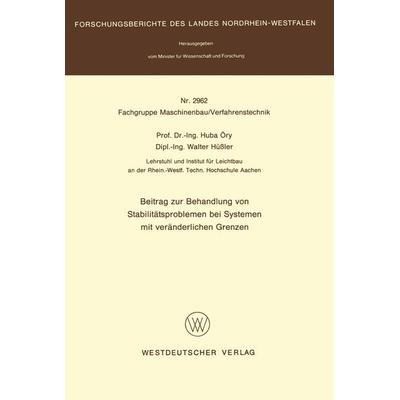 Beitrag zur Behandlung von Stabilitätsproblemen bei Systemen mit veränderlichen Grenzen, Taschenbuch von Huba Öry, VS Verlag für Sozialwissenschaften,