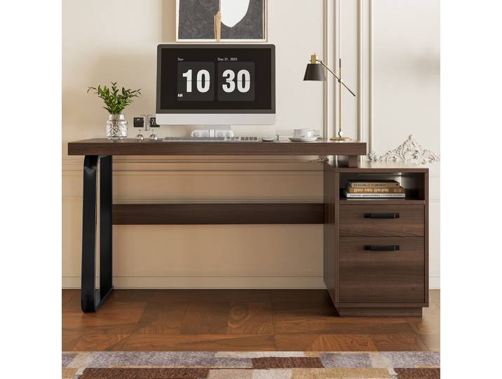 Bureau, bureau d’écriture pour le bureau, bureau pour ordinateur portable, bureau moderne et minimaliste avec rangement, plateau en MDF de 135 × 54 cm, structure en acier robuste, tiroir silencieux à