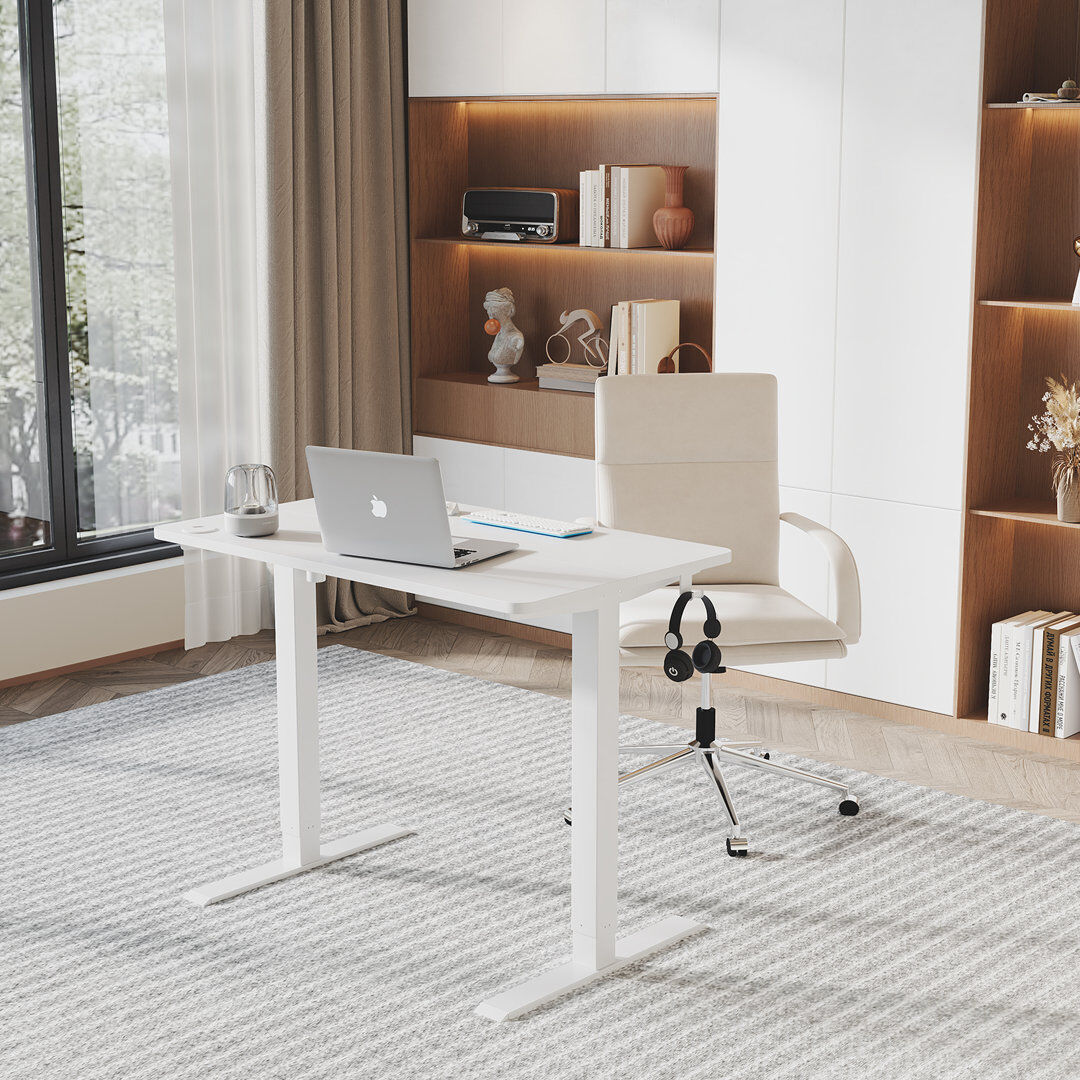 17 Stories Adjustable Height Iron Standing Desk White 100cm W X 60cm D