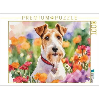 CALVENDO Puzzle Foxterrier Im Blütenmeer | 1000 Teile Lege-Größe 64x48cm Foto-Puzzle für glückliche Stunden