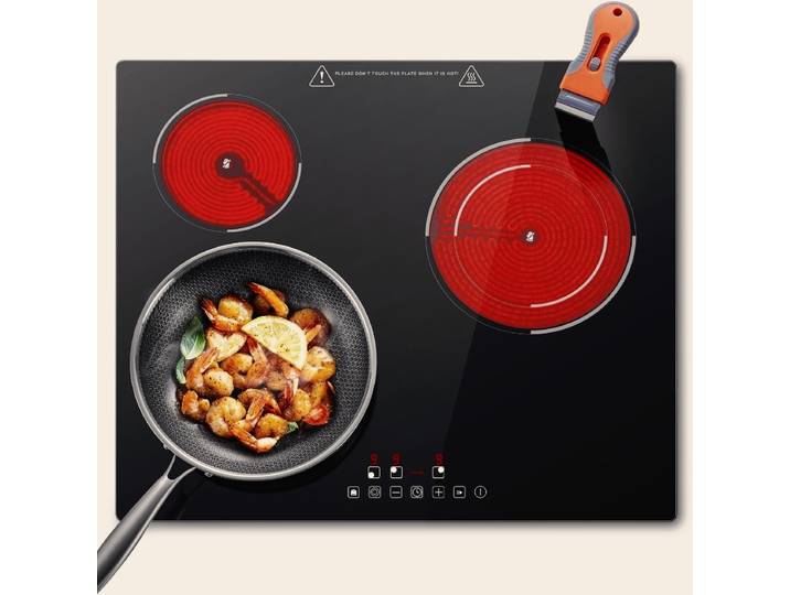 Table de cuisson vitrocéramique encastrable SNDOAS 3 zones 5200W, plaque de cuisson électrique SNDOAS, commande tactile, verrouillage enfant, 9 niveaux de puissance, cuisson simultanée pour cuisine