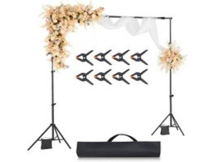 VEVOR Support Toile de Fond 213 x 300 cm, Kit Support Fond Photo Réglable, en Acier au Carbone, Portable, avec 3 Barres Transversales, pour Écran de Projection Mariage Studio Photographie Exposition