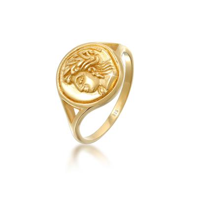 Siegelring ELLI "Ring Siegelring Coin Antik Münze 925 Silber" Gr. 54, gold, Fingerringe, Damen, 54, ohne Stein, Silber 925 (Sterlingsilber), Siegelring