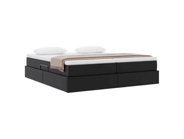 KTHLBRH Boxspringbett mit Matratze, 180 x 200 cm, Schwarz Hydraulisches Heben, Kunstleder, Schaumstoff und Taschenfedern, mittlere Härte