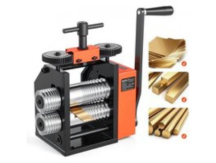 VEVOR Handwalzwerk 40 mm 3-in-1 Kombinationswalzwerk Rund Flach Quadrat, Manuelles Schmuckwerkzeug für DIY-Schmuckhersteller, Einstellbare Dicke 0,03–7 mm, für Duktile Metalle Gold Silber Kupfer Alu