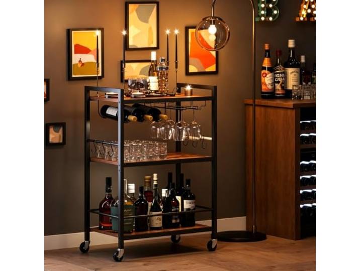 Weiwehome Mobiler Servierwagen mit abnehmbarem Tablett und Rollen Robuster Stahlrahmen, 3-Etagen Design, Feststellbare Rollen, Vielseitiger Küchenwagen(32.7in*23.6in*13.0in)