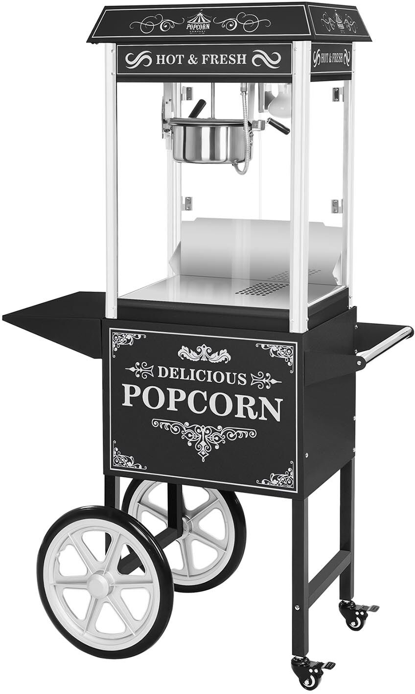 Popcorn Machine with Cart - 5 kg/h - 1500 W - retro design - black - Royal Catering RCPW.16.2