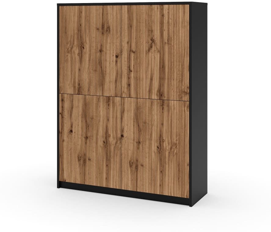AQA DESIGN Buffet haut en mélamine et MDF noir/chêne Marron 115x150x38cm