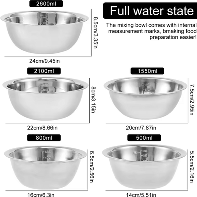 Inspire Curations 5 Piece Stainless Steel Mixing Bowl Set Nesting Salad & Baking Bowls (Up To 2600ml) set A