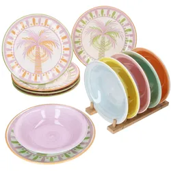 Tropicana 12tlg Tafelservice Palmen Pastell Speiseteller Suppenteller