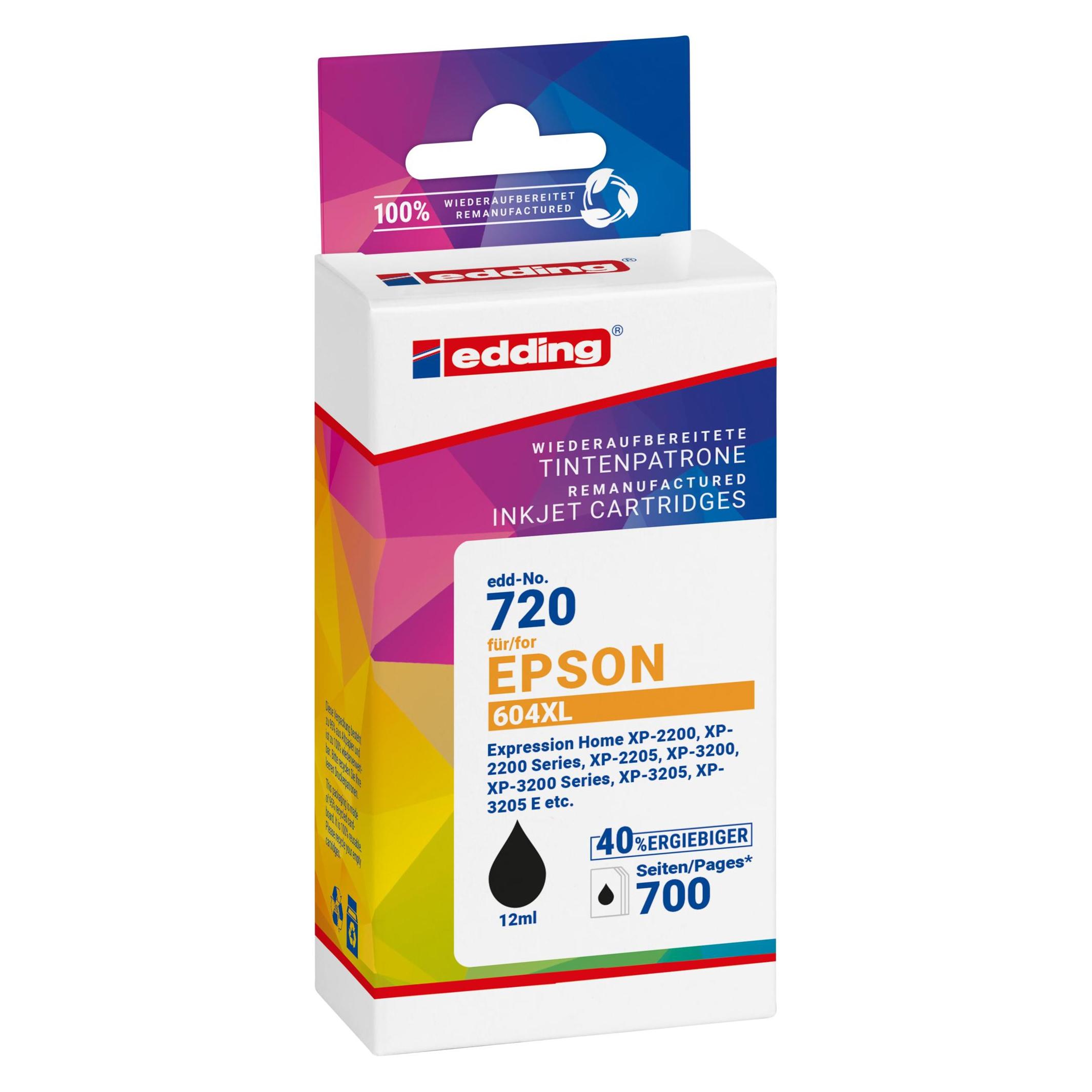 Edding EDD-720 schwarz Druckerpatrone kompatibel zu EPSON 604XL (T10H1) (BK) (18-720)