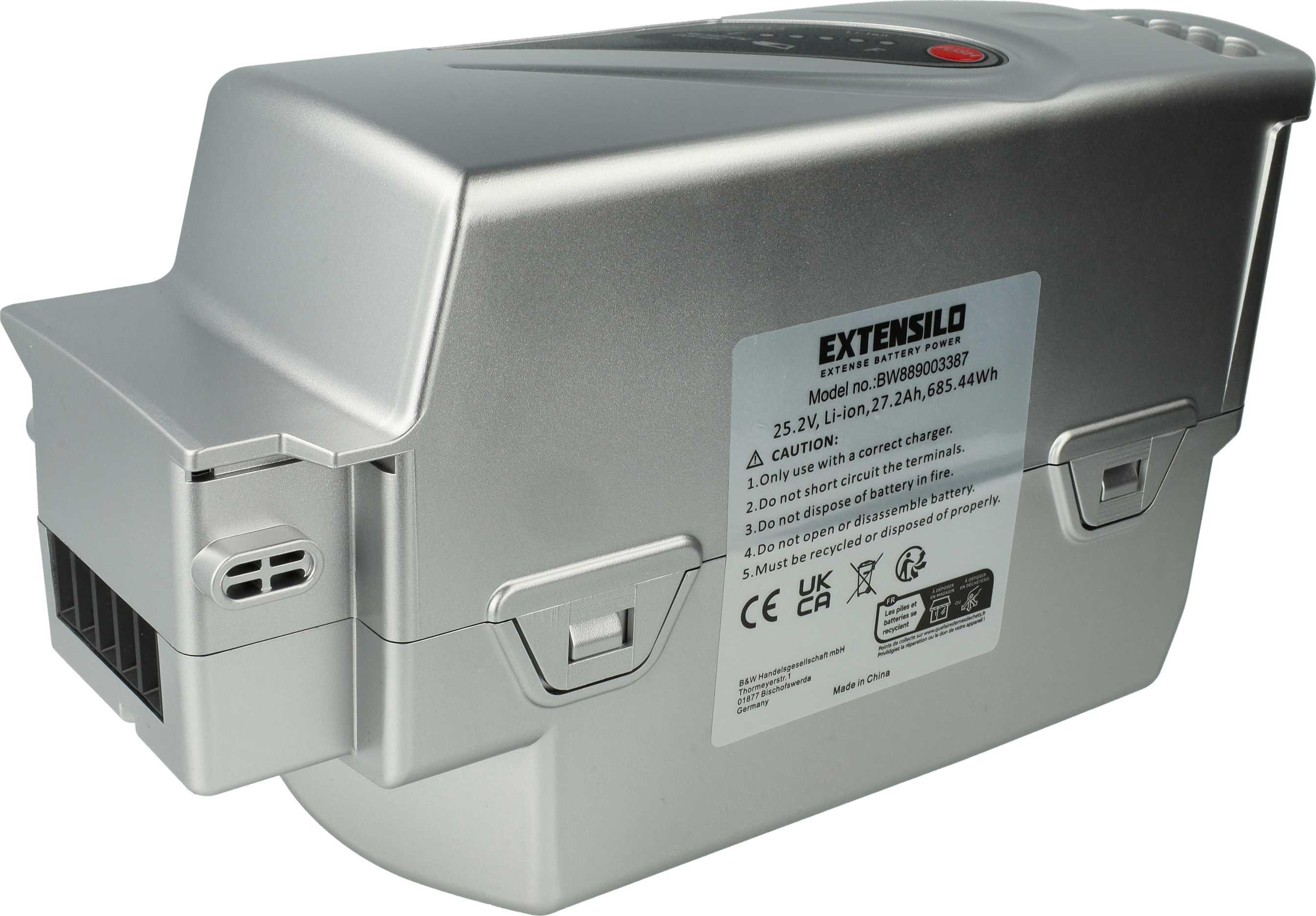 EXTENSILO Akku kompatibel mit Kettler Layana Front NX8, Center LCD Plus NX8, Hybritec E-Bike (27,2 Ah, 26 V, Li-Ion) - Silber