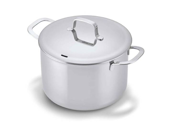 Alva Maestro Suppentopf mit Deckel, Edelstahl, 8 l Induktions- und ofenfest bis 260 °C, Lasermessmarkierungen, kein PFAS/PFOA/PTFE, spiegelnde Oberfläche