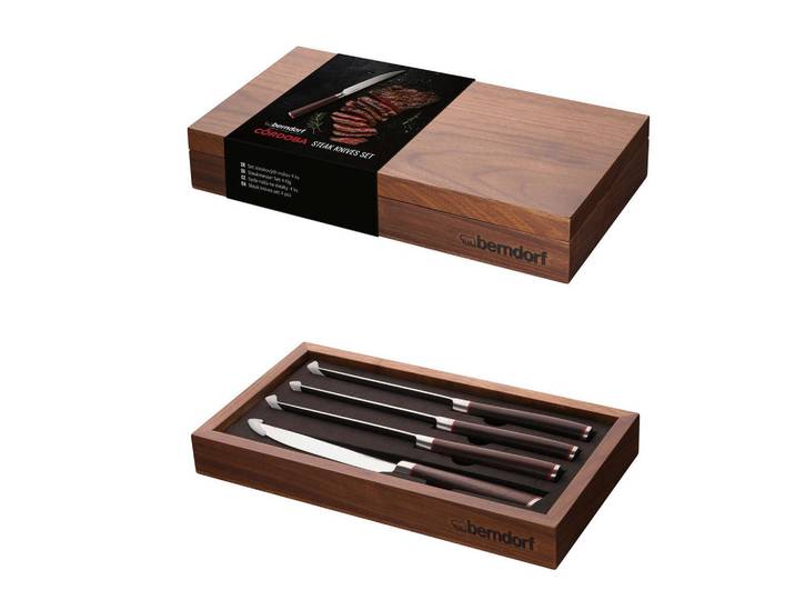 Berndorf Steakbesteck, Silberfarben, Holz, Wenge, 29x5.2x15.5 cm, rutschfester Griff, Besteck, Besteck-Sets