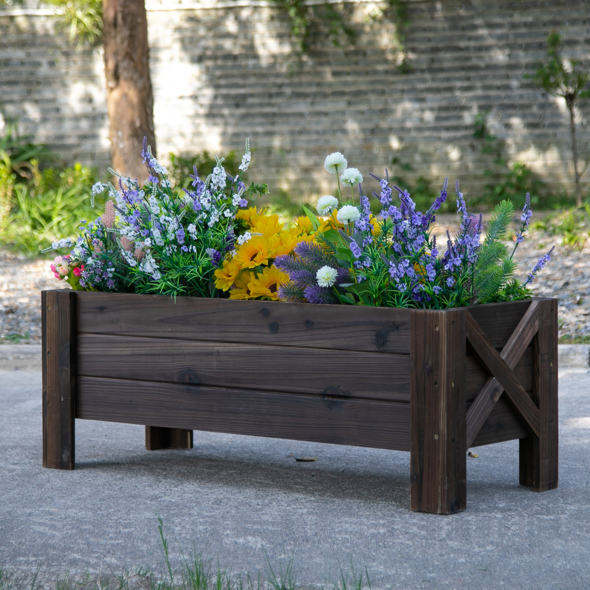 Outsunny Cassettiera per Piante da Esterno, Orto Rialzato in Legno, Design Rettangolare, 100x36.5x36 cm, per Giardino e Balcone Aosom