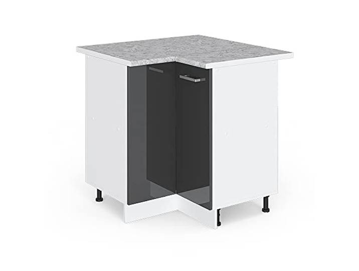 Vicco Eckunterschrank R-Line, Anthrazit Hochglanz, 75.6 cm Verbindet zwei Küchenseiten · Arbeitsplatte Marmor · Höhenverst. Füße · 1 Einlegeboden · 1 Tür