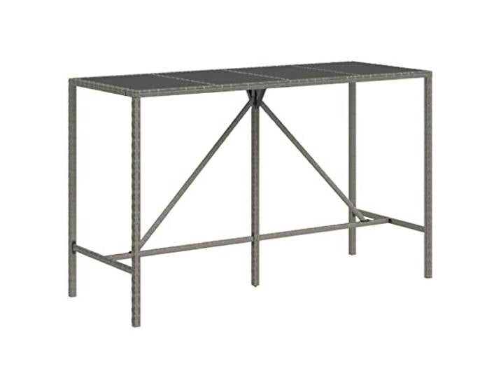 HBBMGYD Bartisch Polyratan, Hartglas, grau, 180 x 70 x 110 cm, für Garten Tischplatte aus gehärtetem Glas, leicht zu reinigen, stabiler Stahlrahmen, wetterfestes Polyrattan, für den Außenbereich