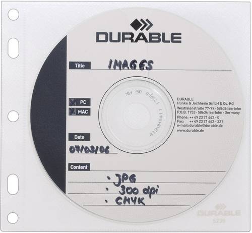 Durable CD/DVD Ordner-Hülle 523919 2 CDs/DVDs/Blu-rays Transparent, Weiß Polypropylen 10St.