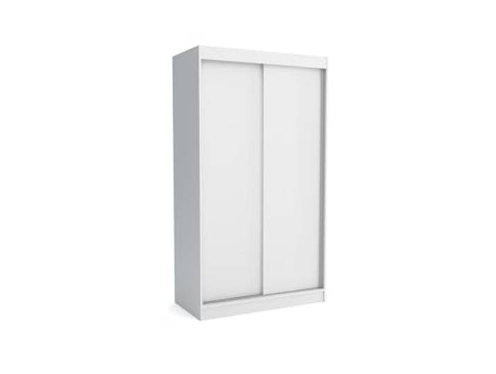 Brent - Kleiderschrank Schiebetüren Emily, 120cm Breit, Schlafzimmerschrank mit 1 Kleiderstange und Einlegeböden für Kleidung, Kleiderschrank Weiß