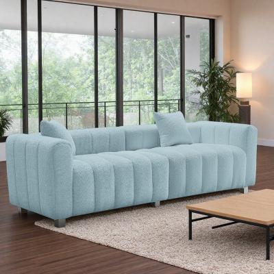 "83.46"" Velvet 3-Seater Modern Sofa with Bubble Upholstery, Metal Legs, and 2 Pillows"