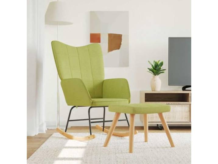 smnyxs Schaukelstuhl mit Hocker, Stoff, Grün, für Wohnzimmer Modernes Design, gepolsterter Schaumstoff, Holzschienen, Stahlrahmen, Verwendung im Innenbereich