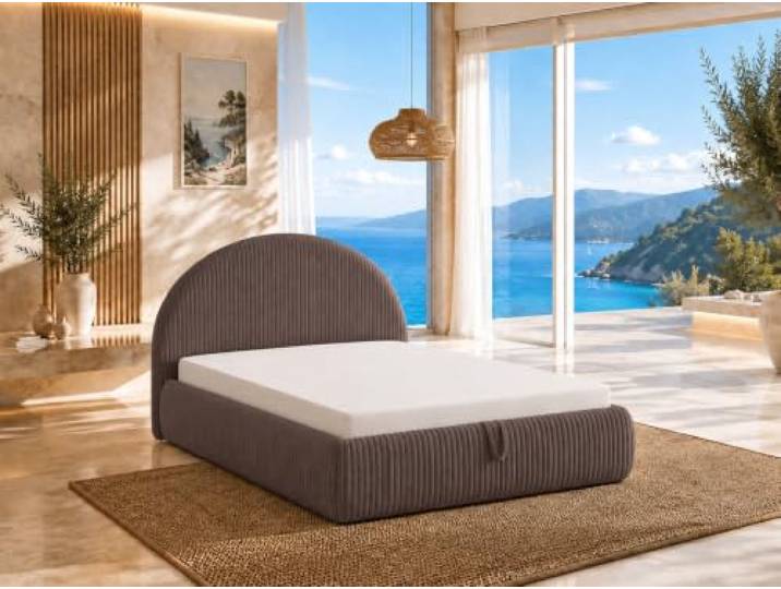 Best For Home Tedi Bett 90x200 mit Bonell-Federkernmatratze, ohne Topper Modernes Polsterbett mit weichem Cordbezug, gerundetem Kopfteil, integriertem Bettkasten und Bonell-Federkernmatratze.