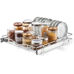 VEVOR Ausziehbarer Schrankorganizer 500 x 535 mm (B x T) aus Kohlenstoffstahl für Kochgeschirr, Gewürzgläser, Lebensmittel und Reinigungsmittel, Verchromte Oberfläche, Auszugsboden für Unterschränke