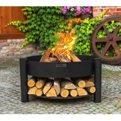 CookKing Stahl Feuerschale Montana Ø 80cm | Inkl. Holzlager | Schwarz | 88x45 cm - Schwarz