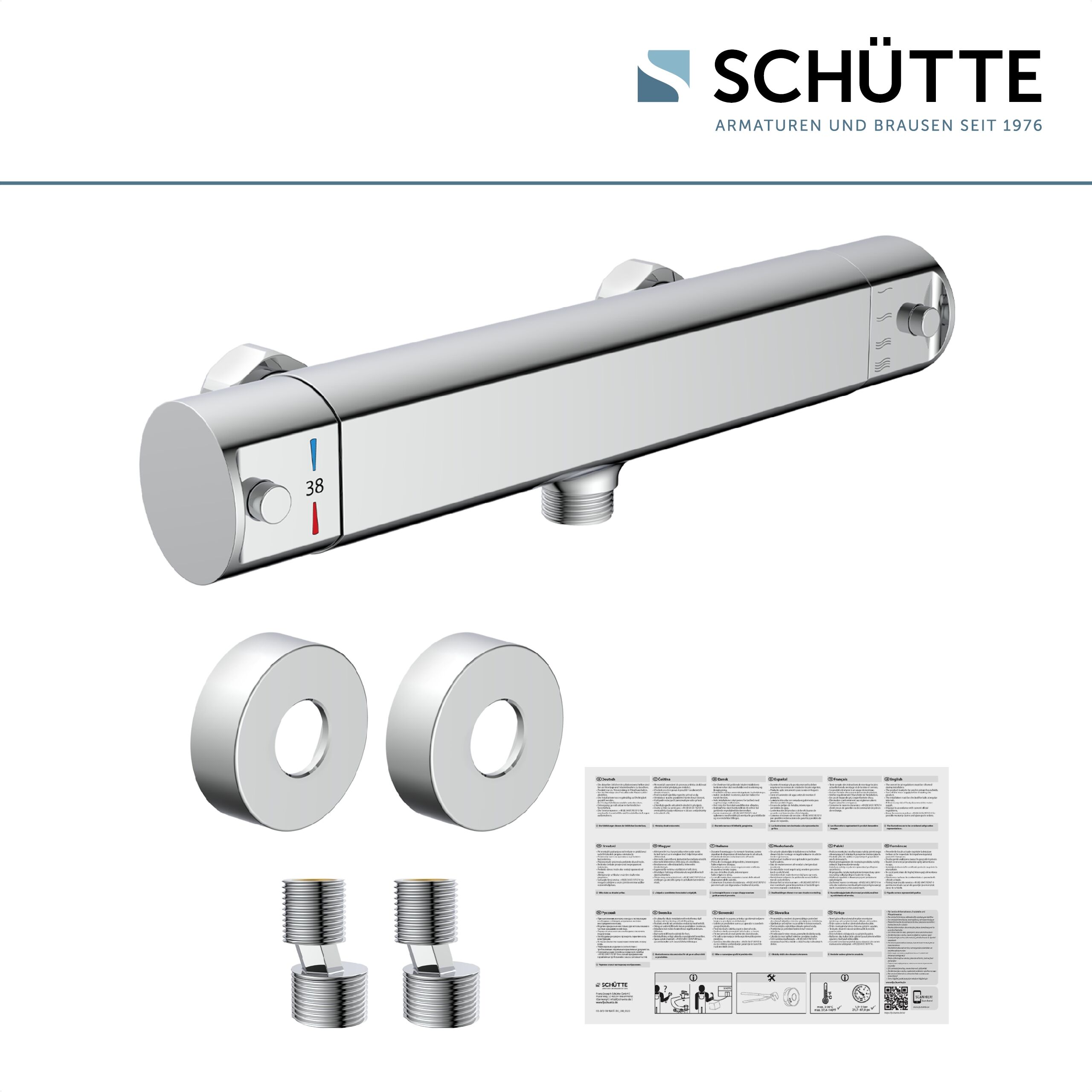 Brausethermostat SCHÜTTE "VITA", grau (chromfarben), B:27cm H:4cm T:7,8cm, Zink, Armaturen, Brausethermostat, wassersparende Eco-Stopp-Funkt., Sicherheitssperre, innovative Kühlung